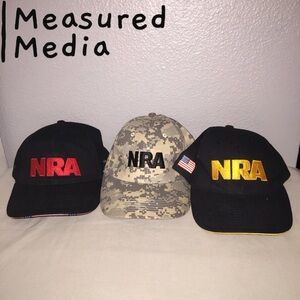 Nra Hat Bundle Lot Red Logo USA Brim / Yellow Logo Flag On Side + Desert Camo